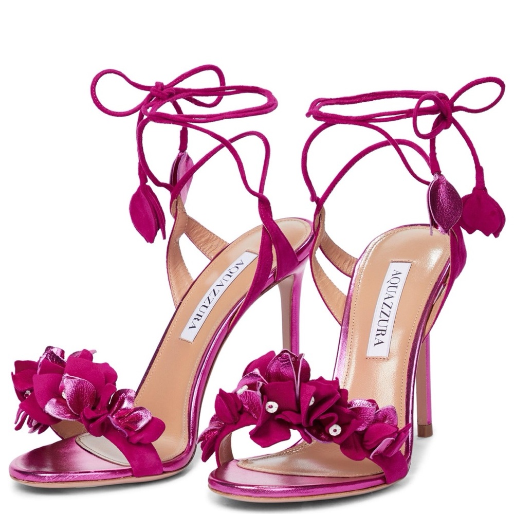 Aquazzura Pink Bougainvillea 105 Leather Sandals 38 - Picture 4 of 15